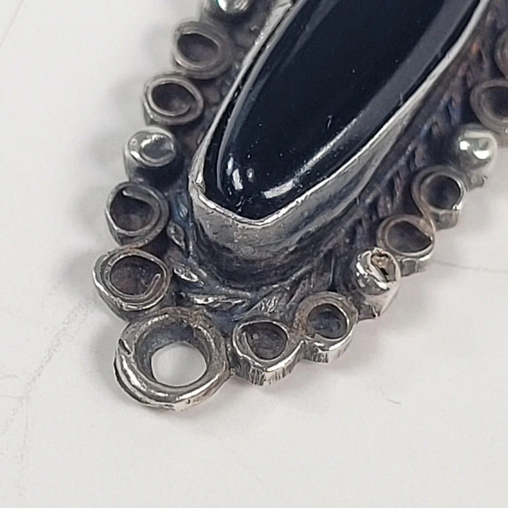 Taxco 925 Sterling Black Onyx Oval Charm Pendant Mexico Silver Jewelry - Picture 2 of 4
